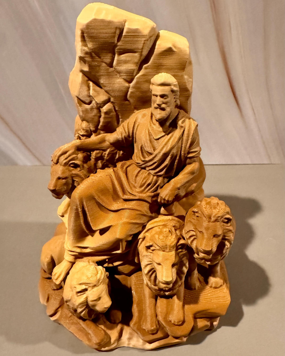 Daniel in Lions Den Sculpture | Sandstone Style Biblical Figure, Faith Decor