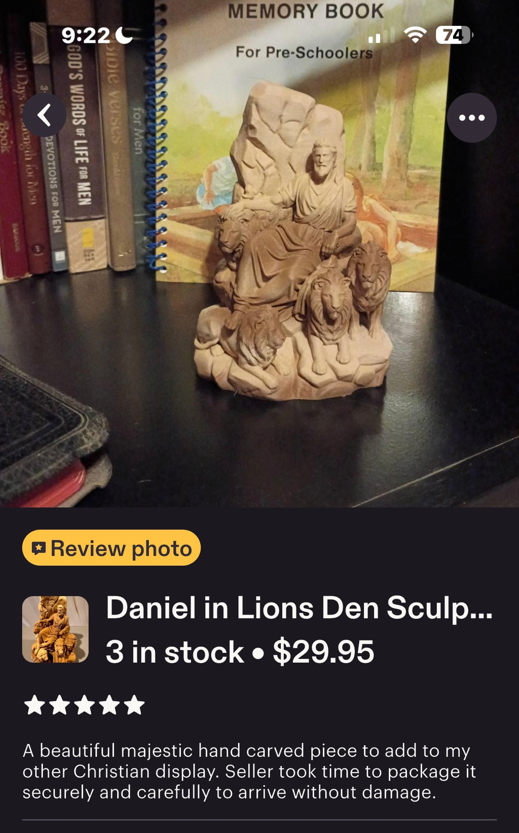 Daniel in Lions Den Sculpture | Sandstone Style Biblical Figure, Faith Decor